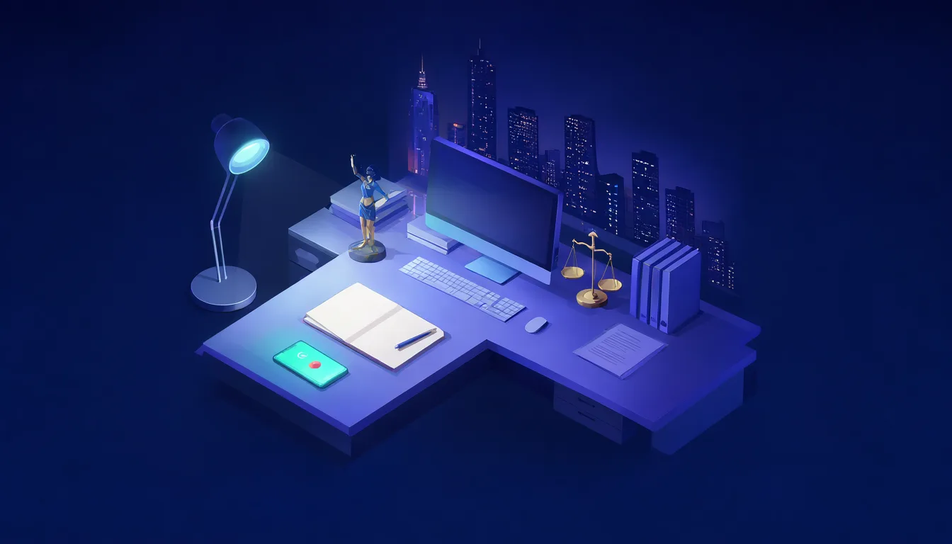 Illustration of an AI answering service taking calls for law firms